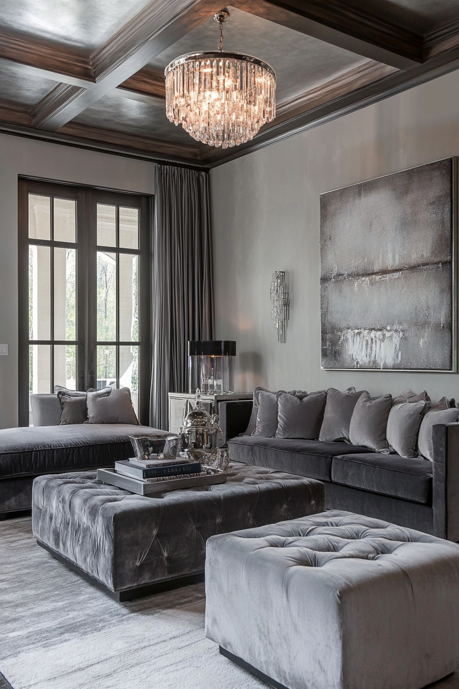 7. Luxury Velvet Drama (Gray Living Room Ideas) - Gray Living Room Ideas