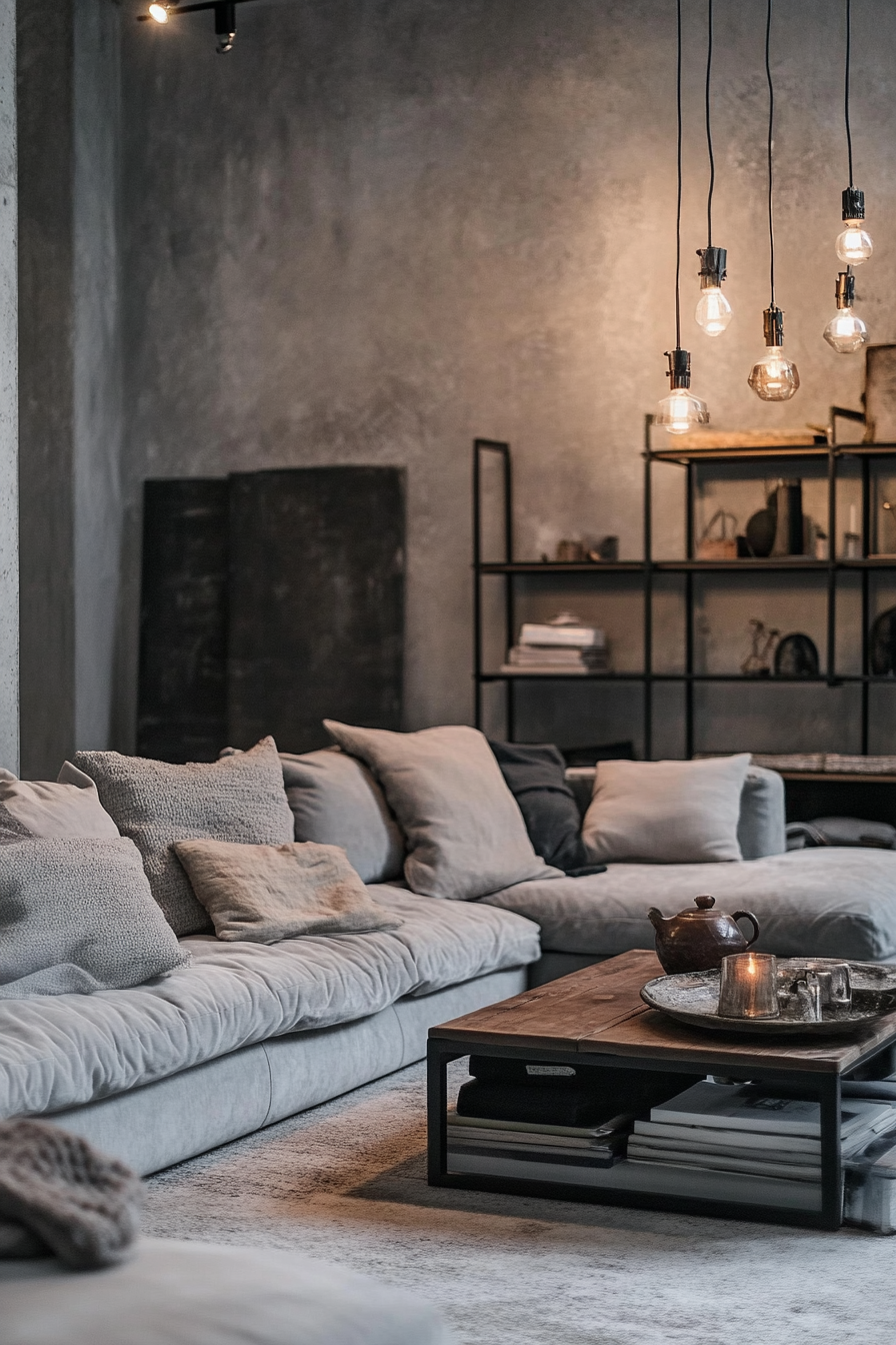12. Soft Industrial Chic (Gray Living Room Ideas) - Gray Living Room Ideas