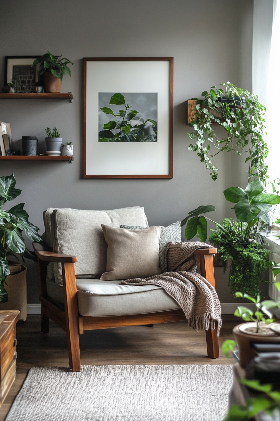 14. Gray with Earthy Greens (Gray Living Room Ideas) - Gray Living Room Ideas