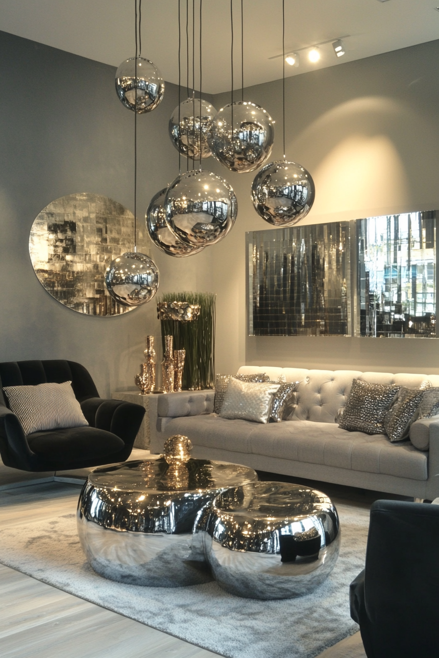 25. Gray with Metallic Highlights (Gray Living Room Ideas) - Gray Living Room Ideas