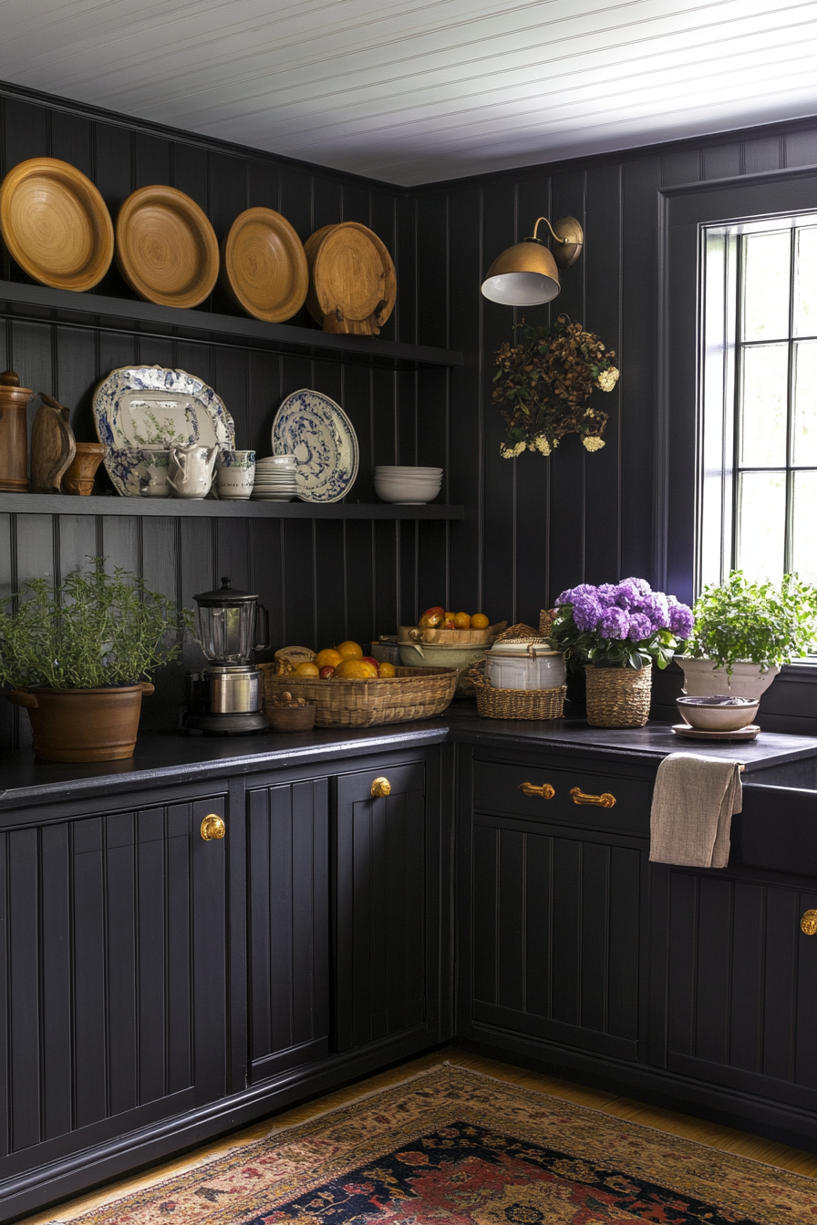 22. Cottage-Inspired Charm (Black Kitchen Ideas) - Black Kitchen Ideas