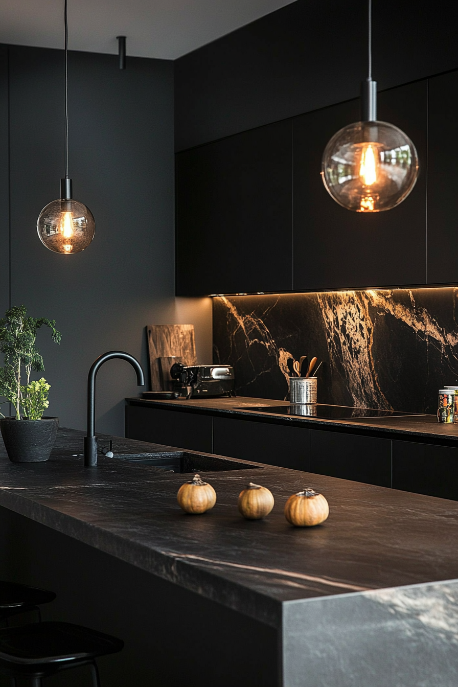 26. Luxury Stone Features (Black Kitchen Ideas) - Black Kitchen Ideas