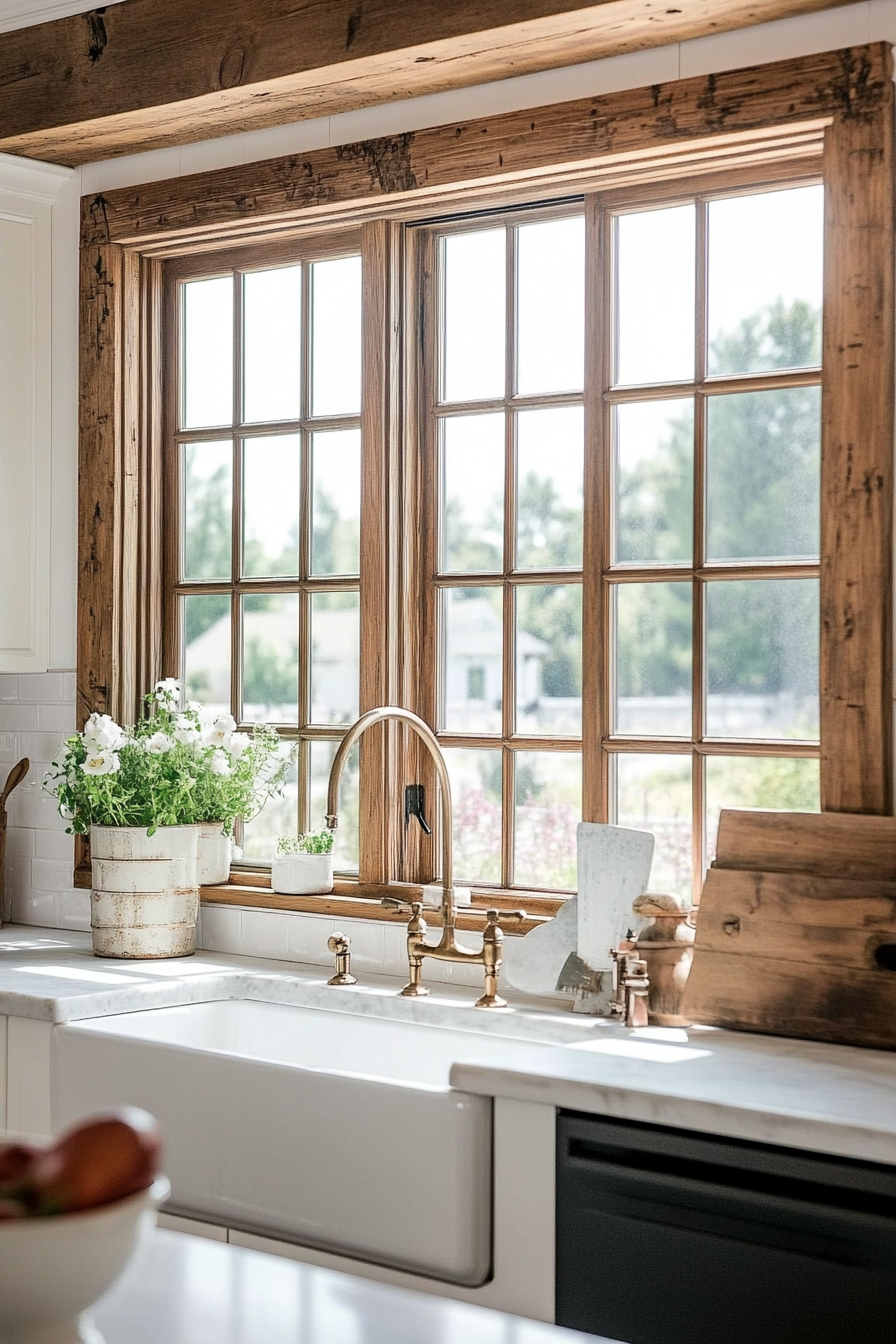2. Natural Wood-Framed Window (Kitchen Window Ideas) - Kitchen Window Ideas