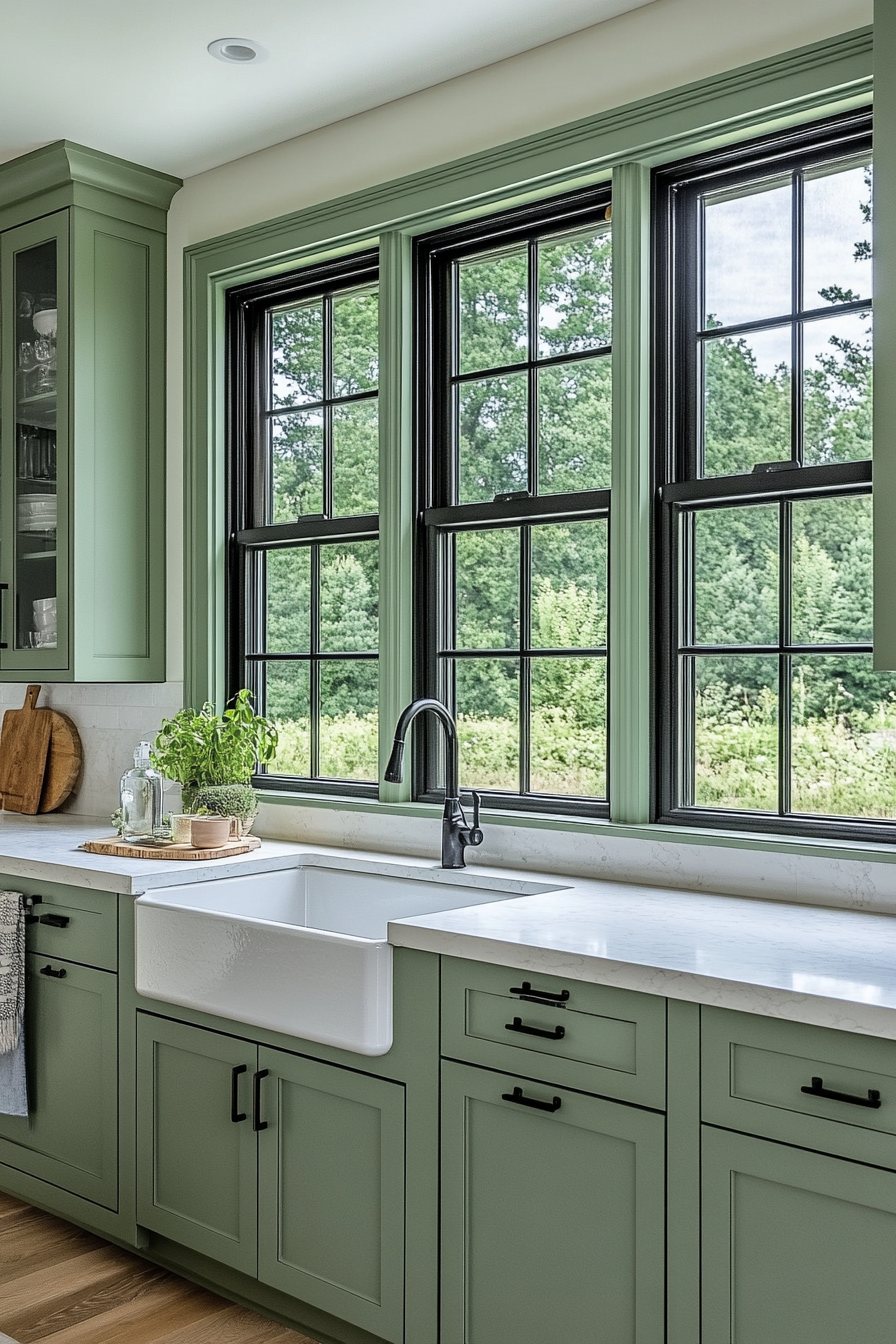 9. Double-Hung Window in Sage Green (Kitchen Window Ideas) - Kitchen Window Ideas