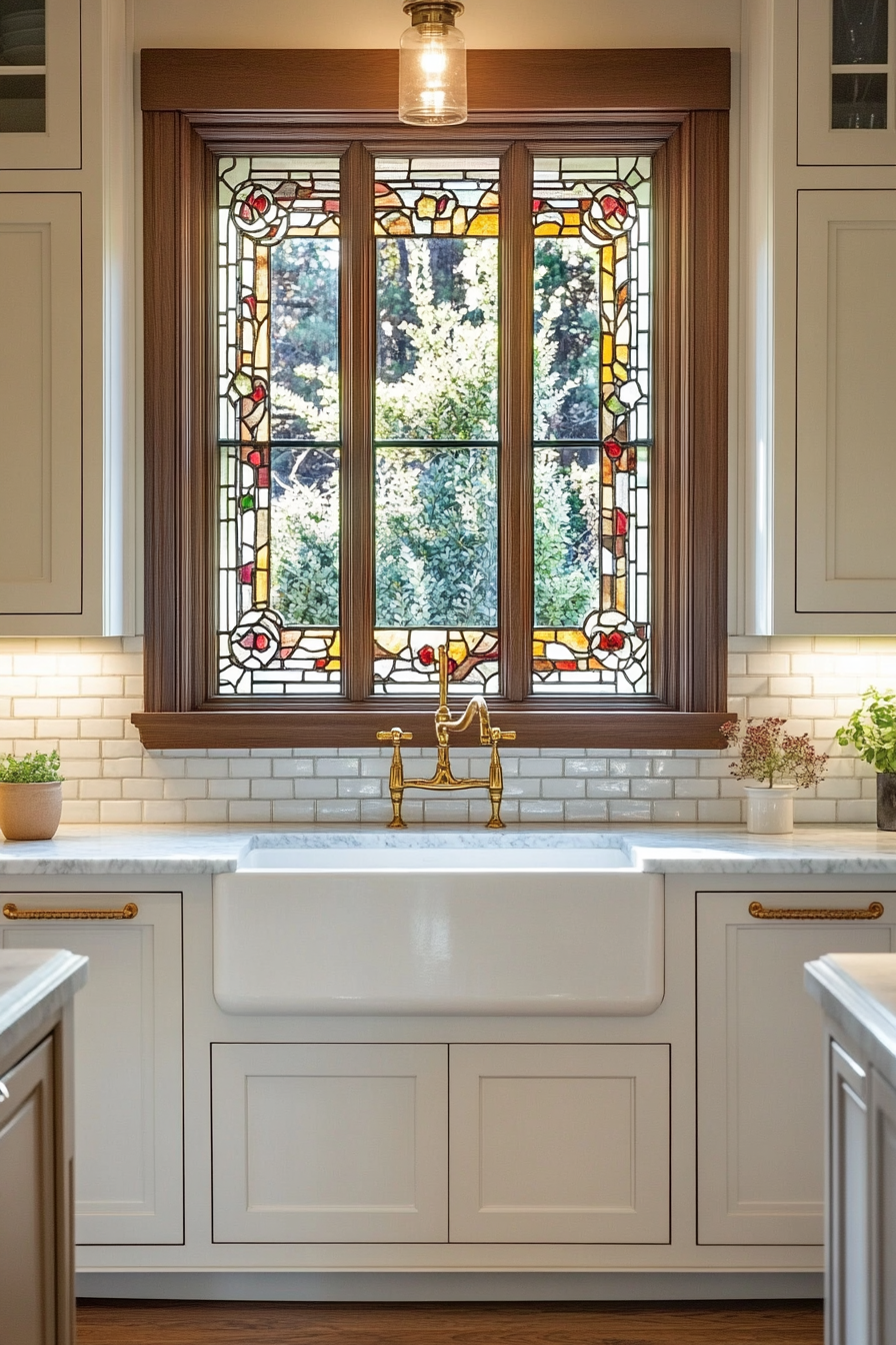 11. Stained Glass Accent Window (Kitchen Window Ideas) - Kitchen Window Ideas
