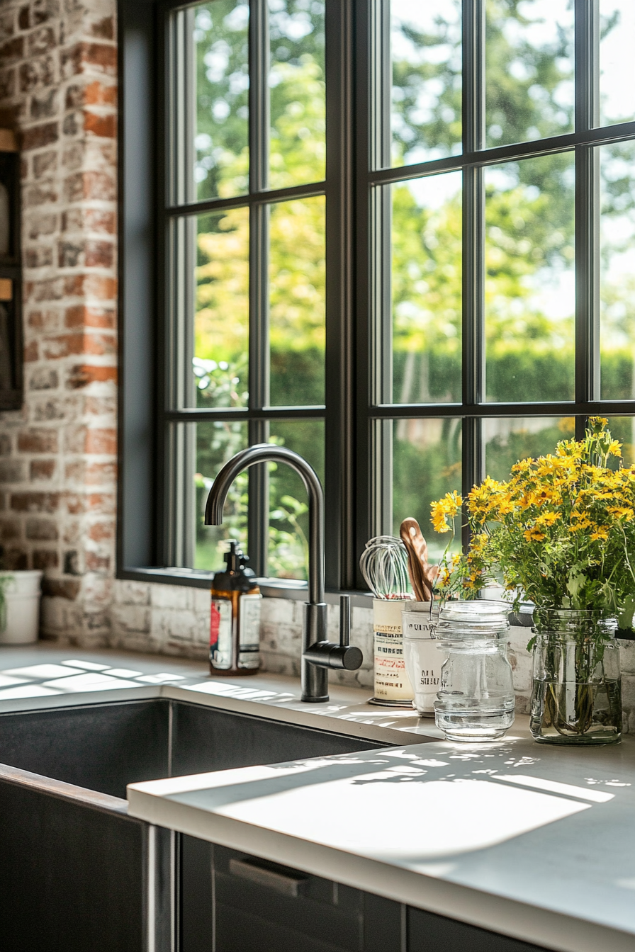 16. Gridless Steel-Framed Window (Kitchen Window Ideas) - Kitchen Window Ideas