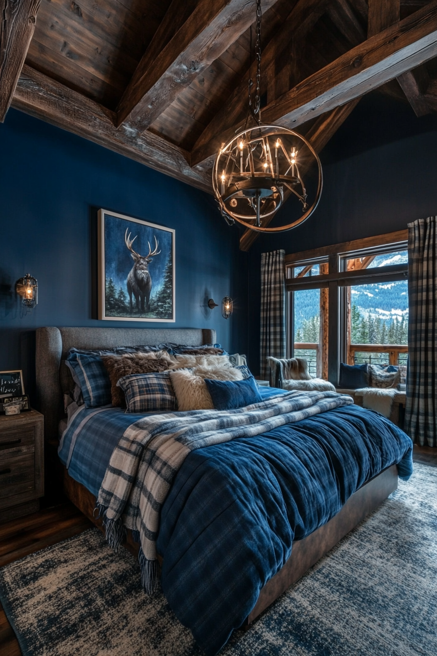 7. Rustic Midnight Lodge (Dark Blue Bedroom Ideas) - Dark Blue Bedroom Ideas
