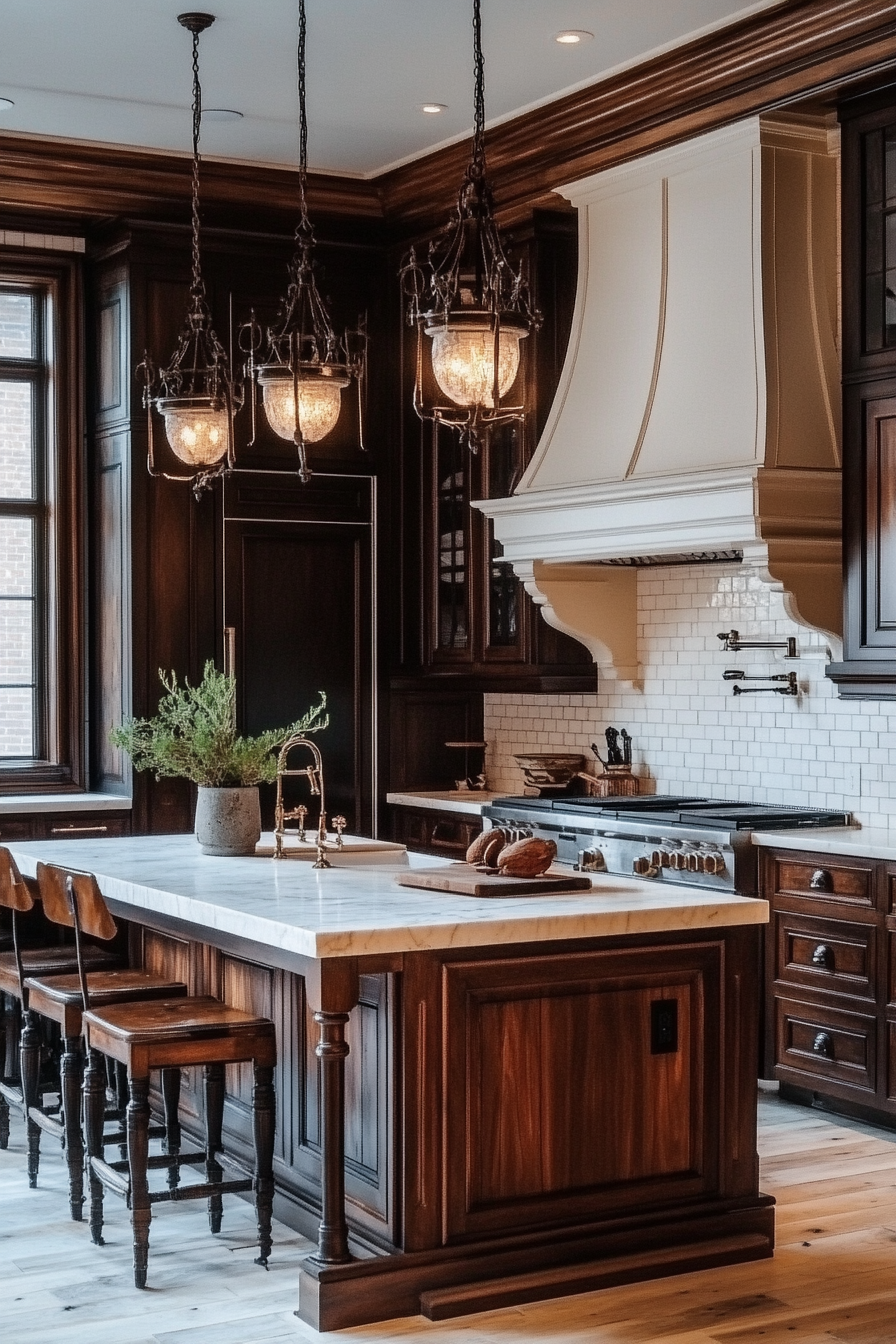 18. Dark Walnut Elegance (Victorian Style Kitchen Ideas) - Victorian Style Kitchen Ideas