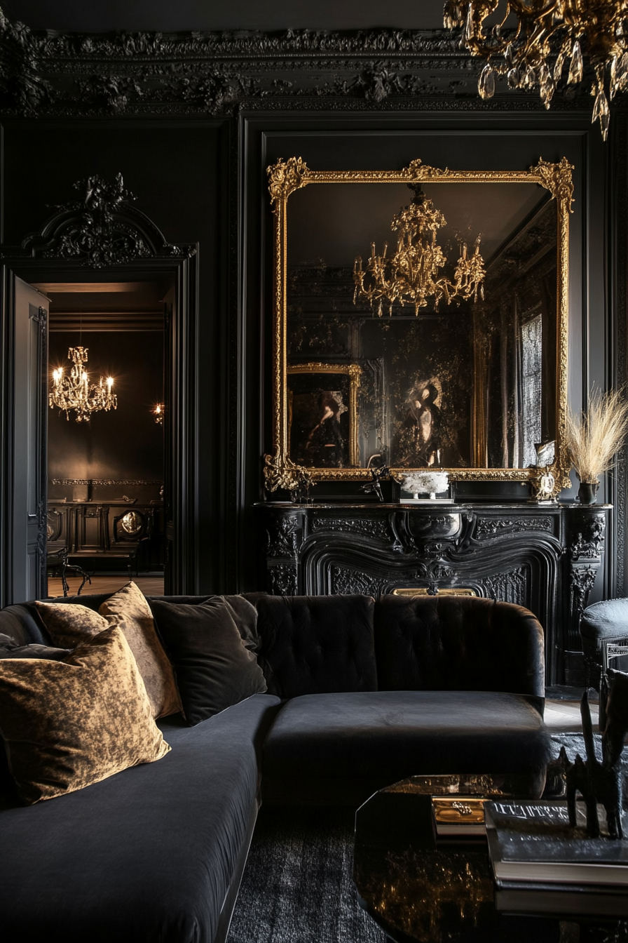 10. Gothic Luxe (Black And Gold Living Room Ideas) - Black And Gold Living Room Ideas