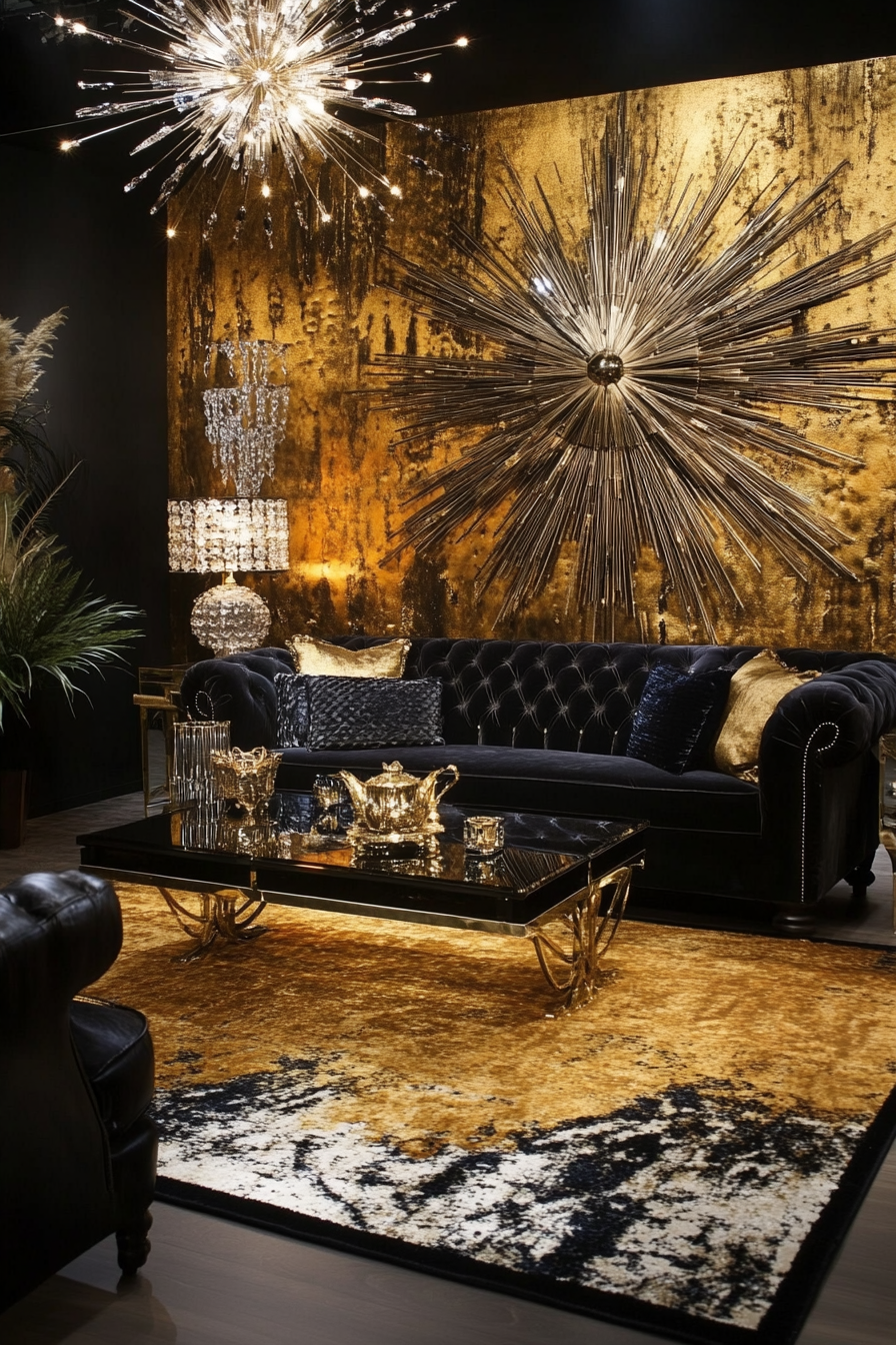 14. Geometric Drama (Black And Gold Living Room Ideas) - Black And Gold Living Room Ideas