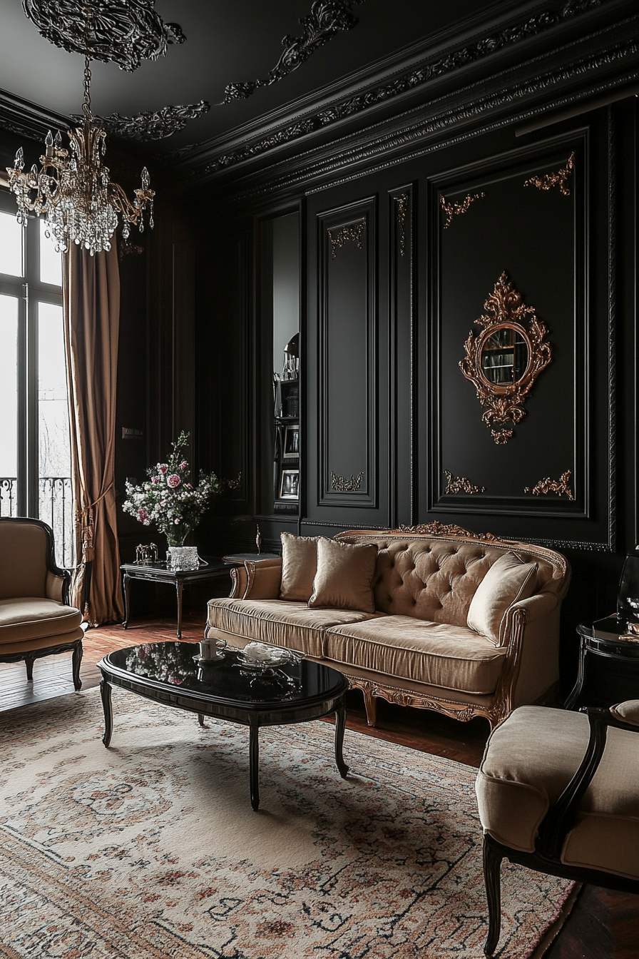 9. Classic Elegance (Black Living Room Ideas) - Black Living Room Ideas