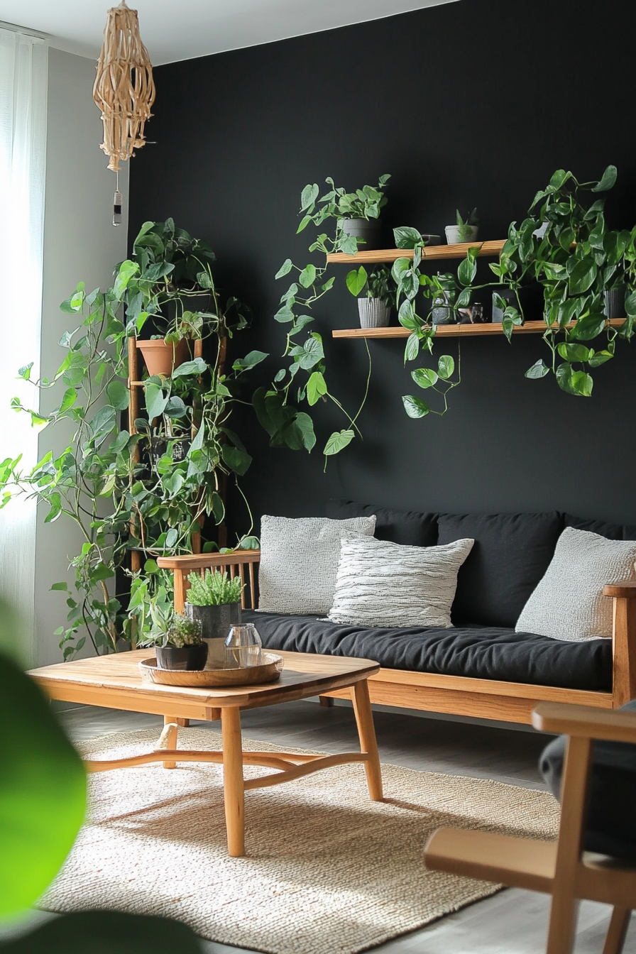 11. Nature-Inspired Black (Black Living Room Ideas) - Black Living Room Ideas