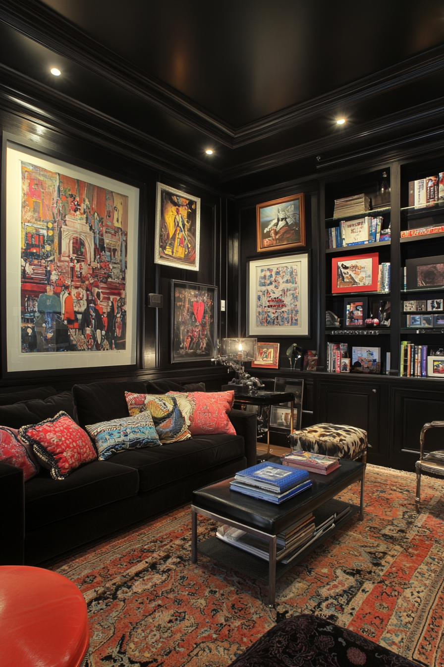 15. Art Lover’s Gallery (Black Living Room Ideas) - Black Living Room Ideas