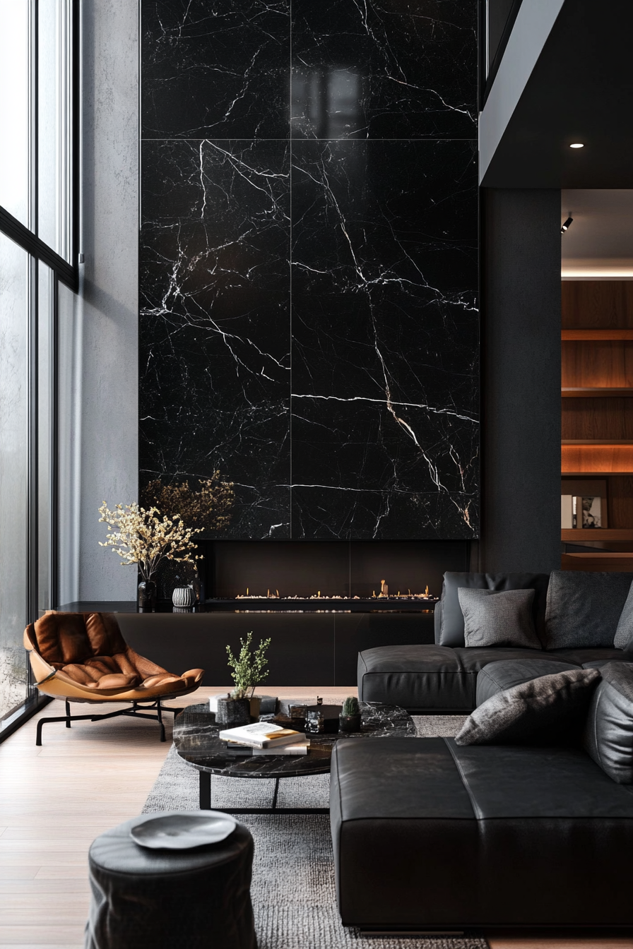 24. Luxury Black Marble (Black Living Room Ideas) - Black Living Room Ideas