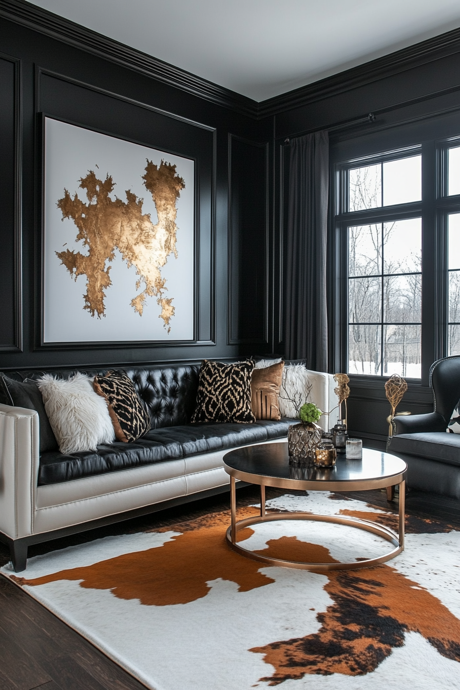 26. Warm Metallic Accents (Black Living Room Ideas) - Black Living Room Ideas