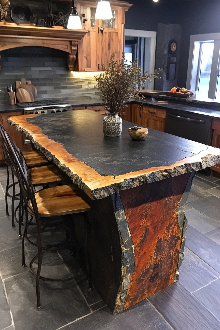 14. Textured Slate Wonder (Rustic Kitchen Island Ideas) - Rustic Kitchen Island Ideas