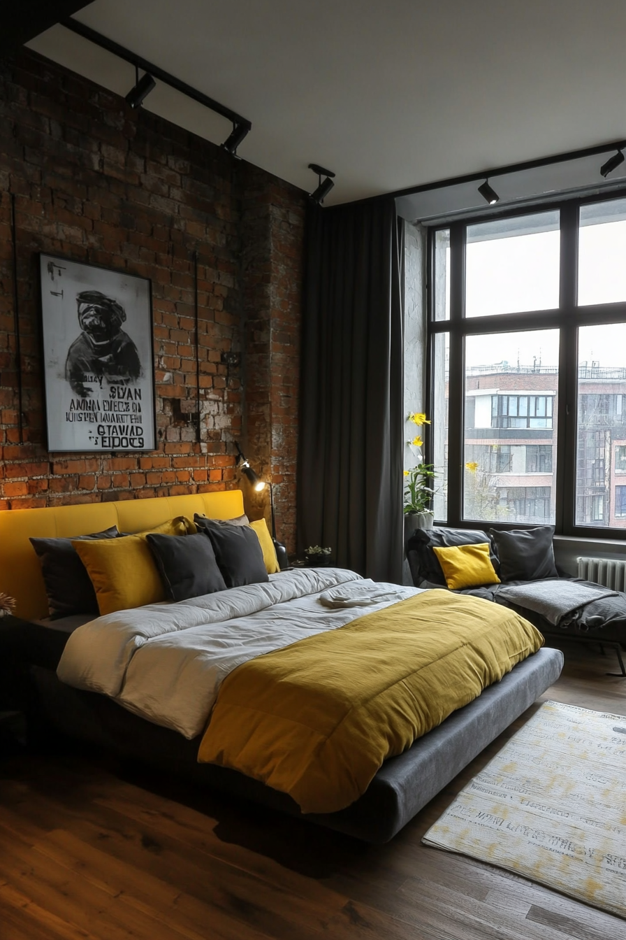 4. Goldenrod Industrial Chic (Yellow And Gray Bedroom Ideas) - Yellow And Gray Bedroom Ideas