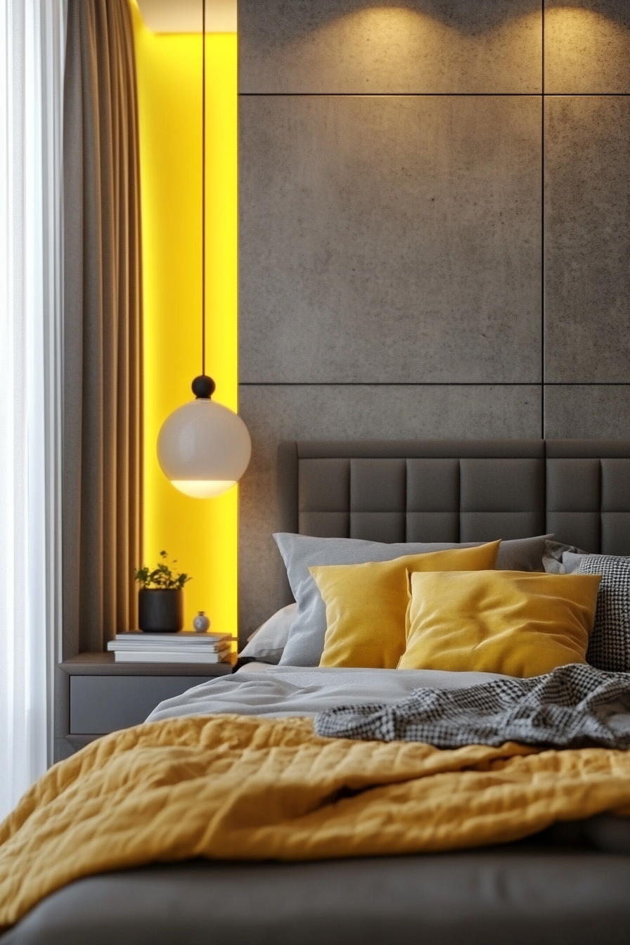 11. Sunbeam & Steel Modernist (Yellow And Gray Bedroom Ideas) - Yellow And Gray Bedroom Ideas