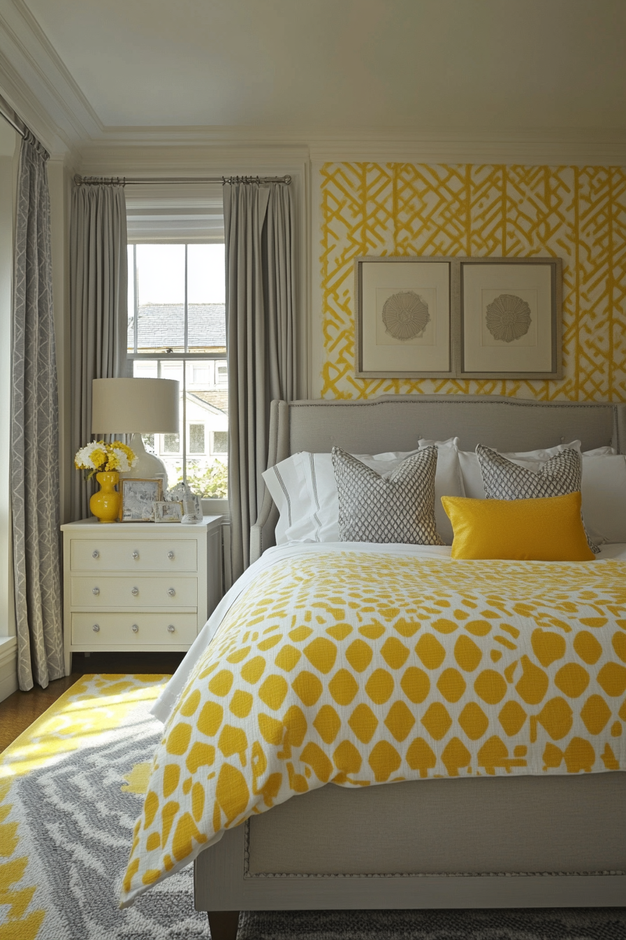 20. Sunlit Geometric Balance (Yellow And Gray Bedroom Ideas) - Yellow And Gray Bedroom Ideas