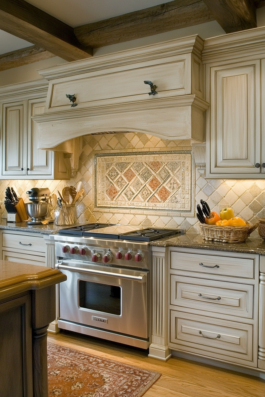 12. Patterned Tile Backsplash (Farmhouse Kitchen Ideas) - Farmhouse Kitchen Ideas