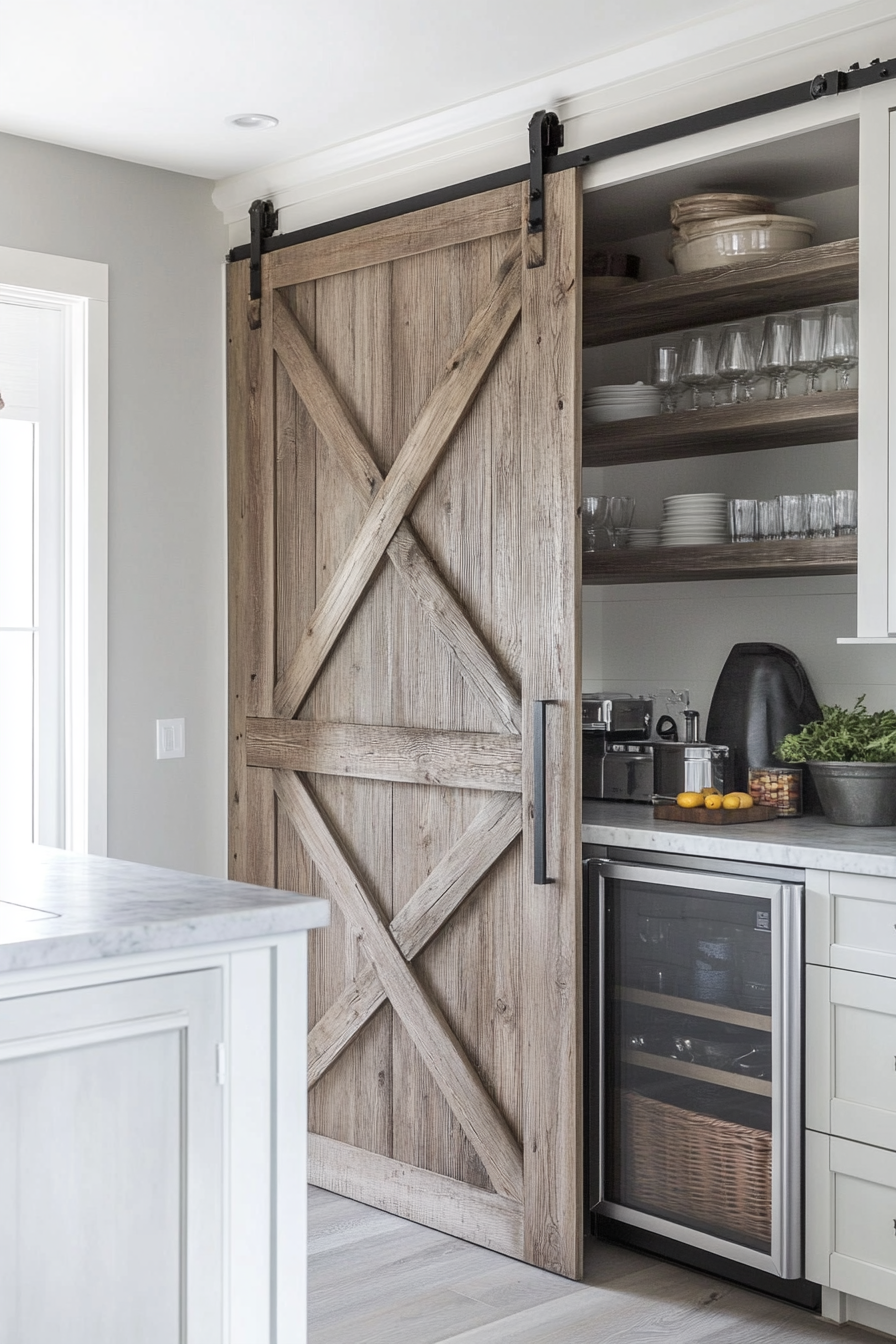 13. Barn Door Pantry (Farmhouse Kitchen Ideas) - Farmhouse Kitchen Ideas
