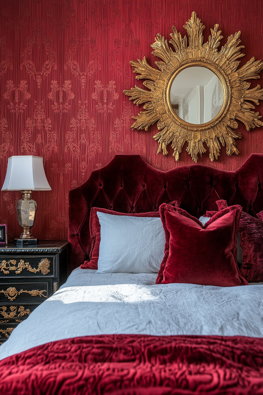 11. Garnet and Gold Glam (Red Bedroom Ideas) - Red Bedroom Ideas