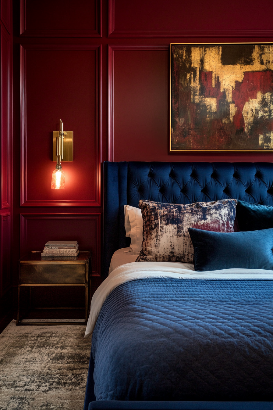 19. Merlot and Navy Contrast (Red Bedroom Ideas) - Red Bedroom Ideas