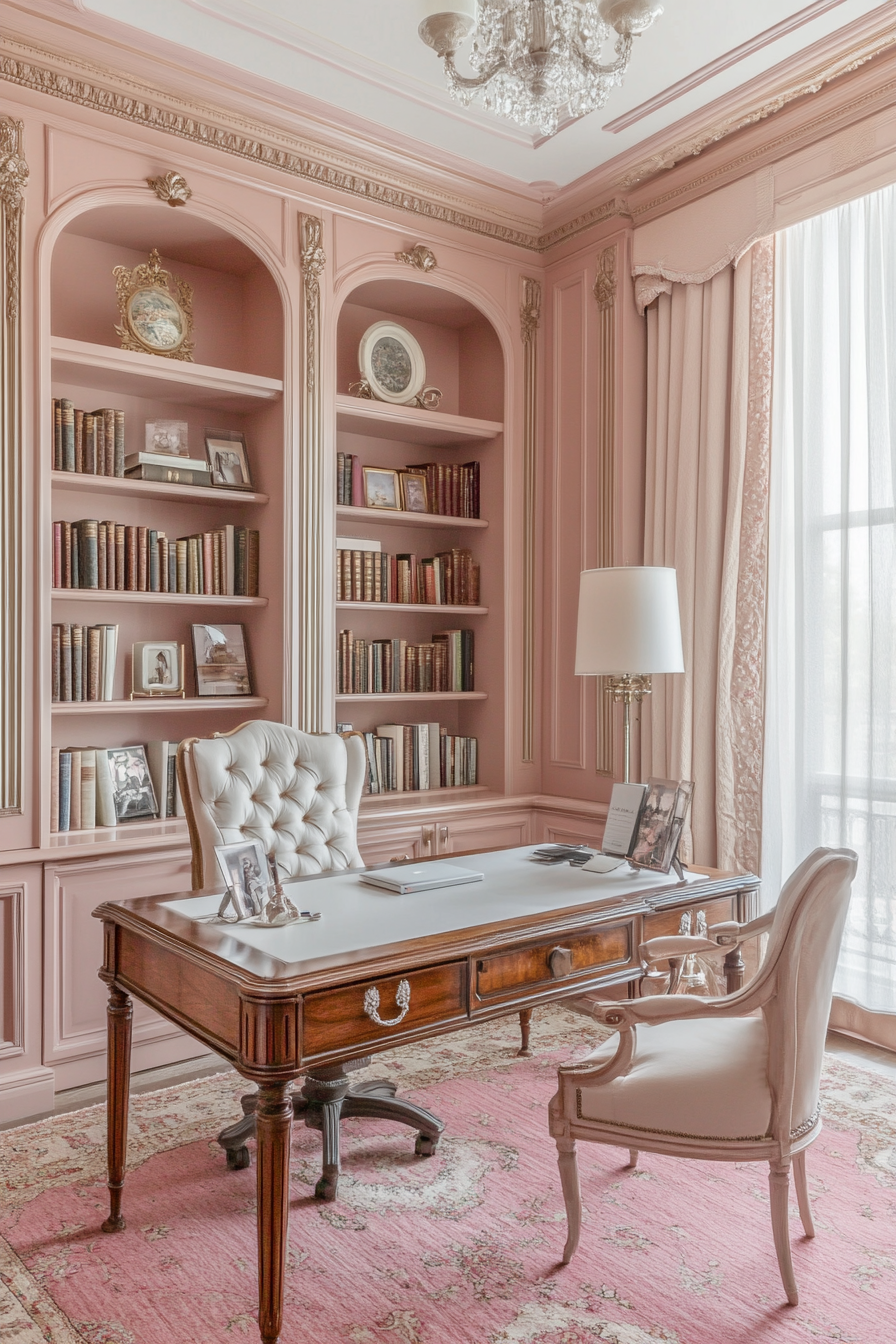 16. Powder Pink Classic Study (Pink Office Ideas) - Pink Office Ideas