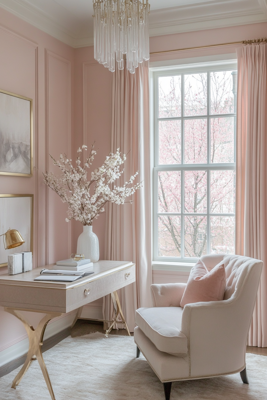 24. Cherry Blossom Cozy Nook (Pink Office Ideas) - Pink Office Ideas