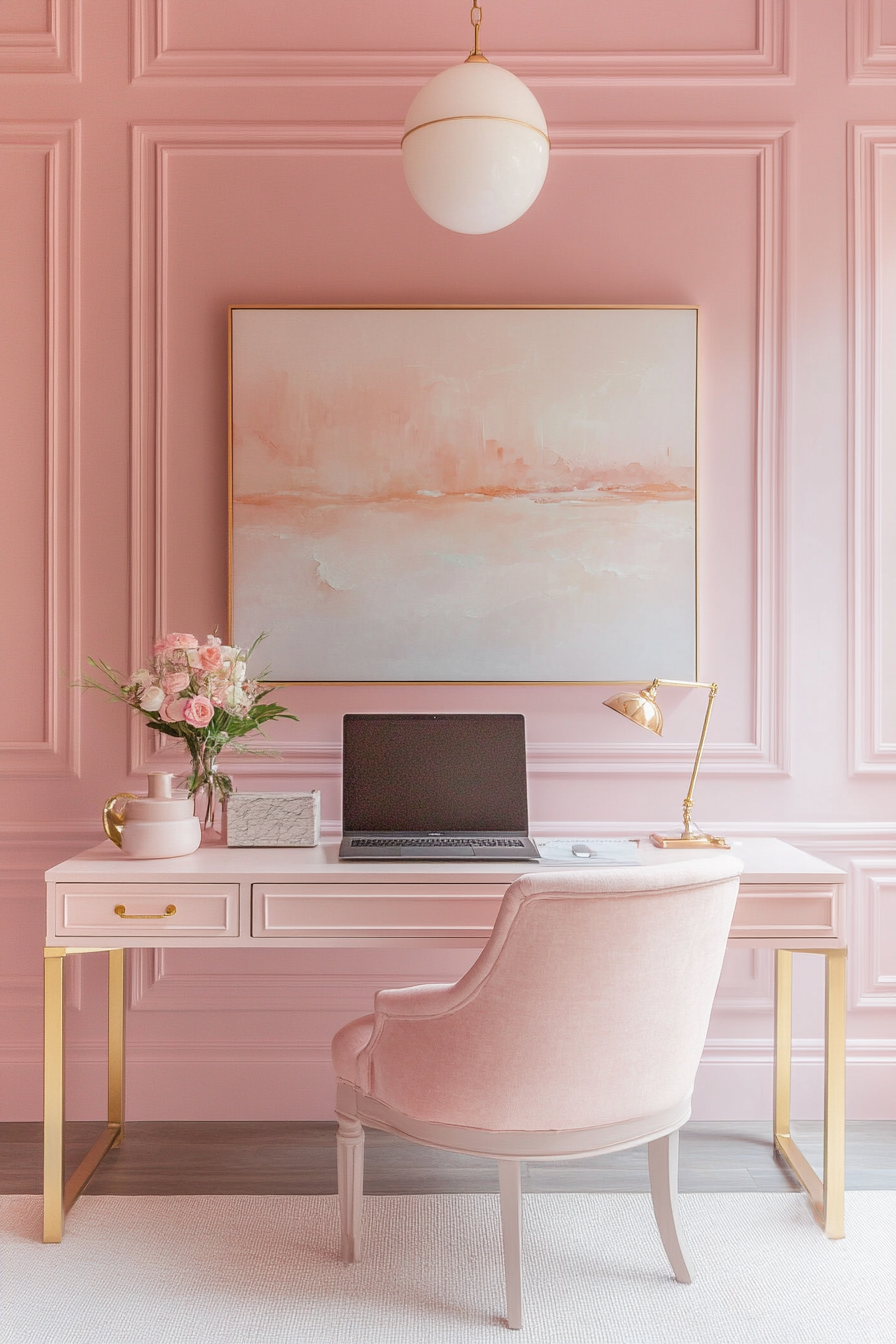 27. Rose Quartz Mindfulness Space (Pink Office Ideas) - Pink Office Ideas