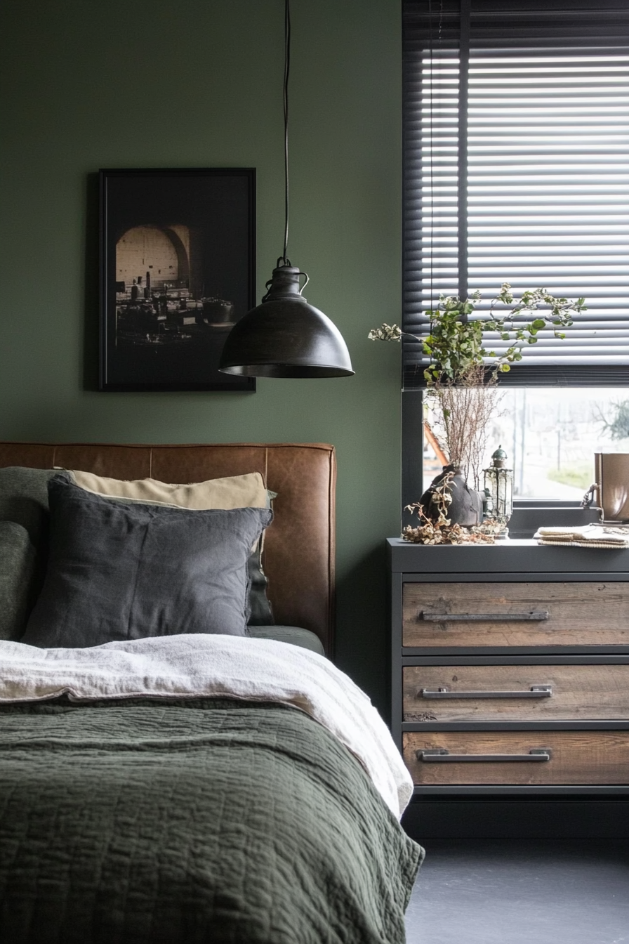 9. Charcoal & Moss Fusion (Dark Green Bedroom Ideas) - Dark Green Bedroom Ideas