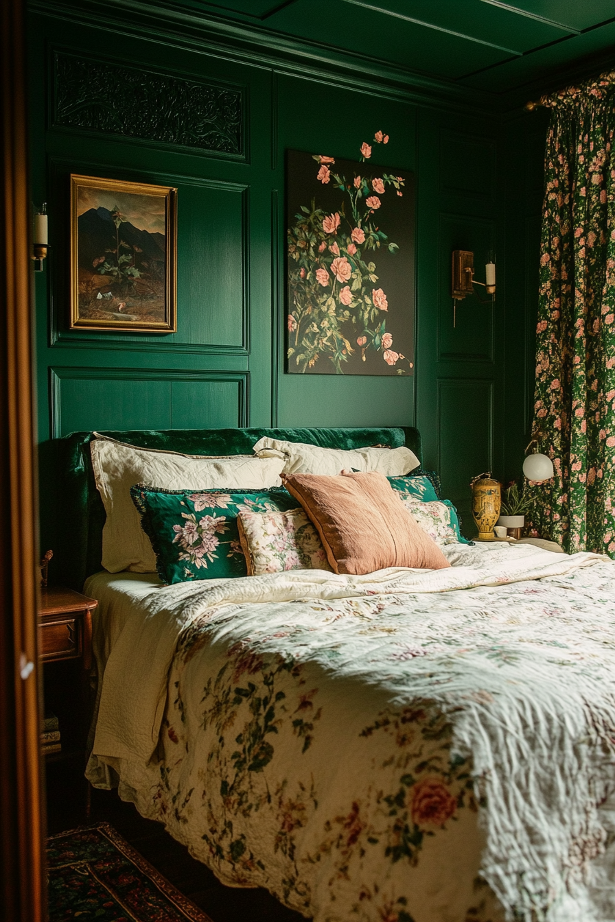 10. Lush Green & Gold Opulence (Dark Green Bedroom Ideas) - Dark Green Bedroom Ideas