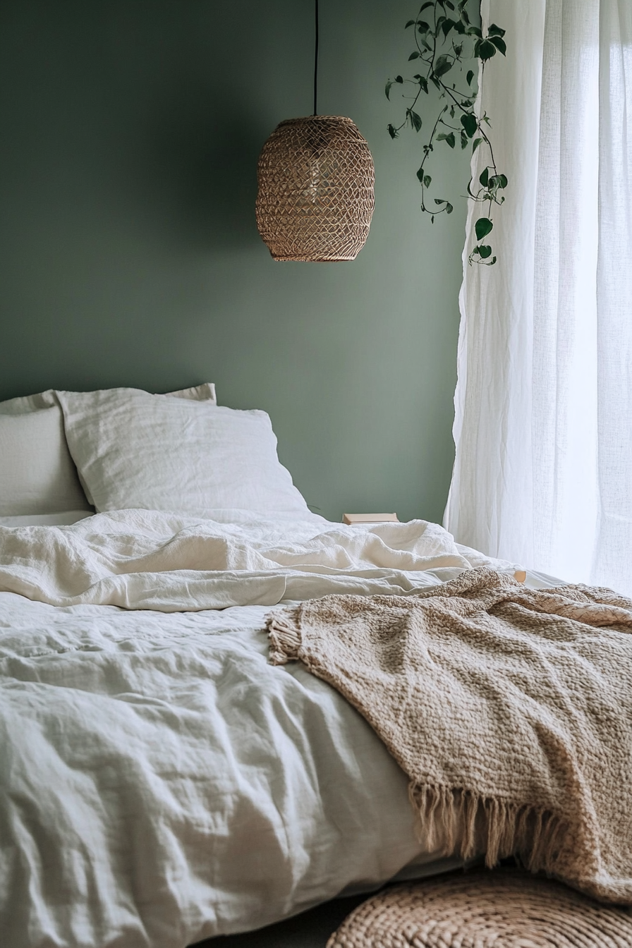 19. Olive & Cream Contrast (Dark Green Bedroom Ideas) - Dark Green Bedroom Ideas