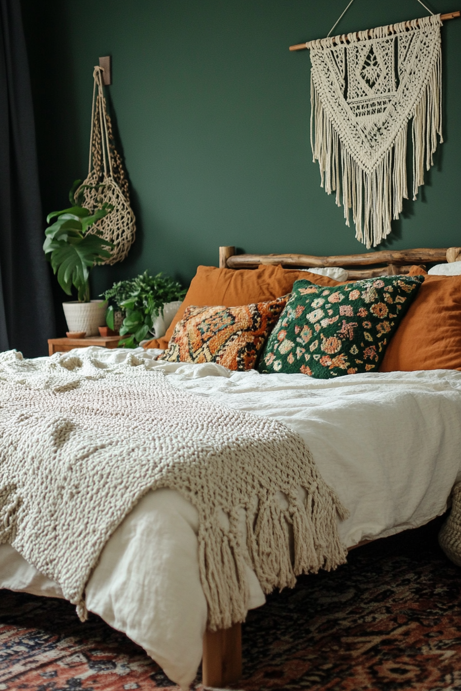 20. Dark Green Boho Bliss (Dark Green Bedroom Ideas) - Dark Green Bedroom Ideas