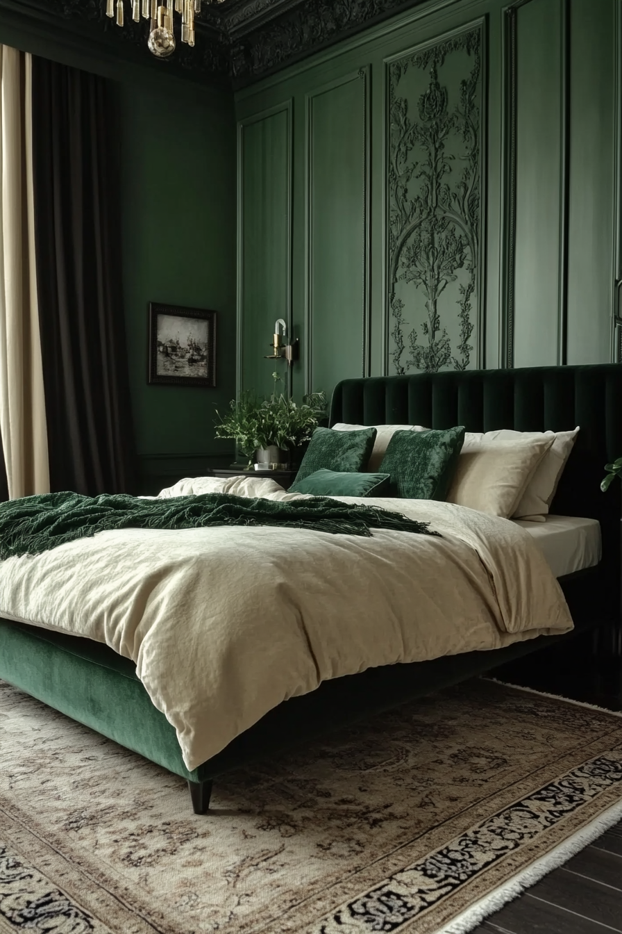 23. Luxurious Deep Jade (Dark Green Bedroom Ideas) - Dark Green Bedroom Ideas