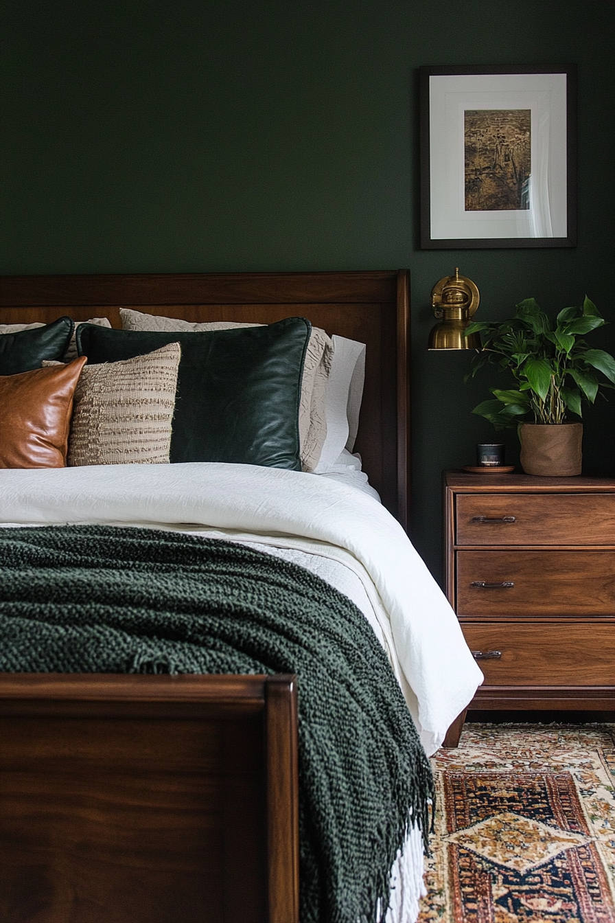 24. Matte Hunter Green & Walnut (Dark Green Bedroom Ideas) - Dark Green Bedroom Ideas