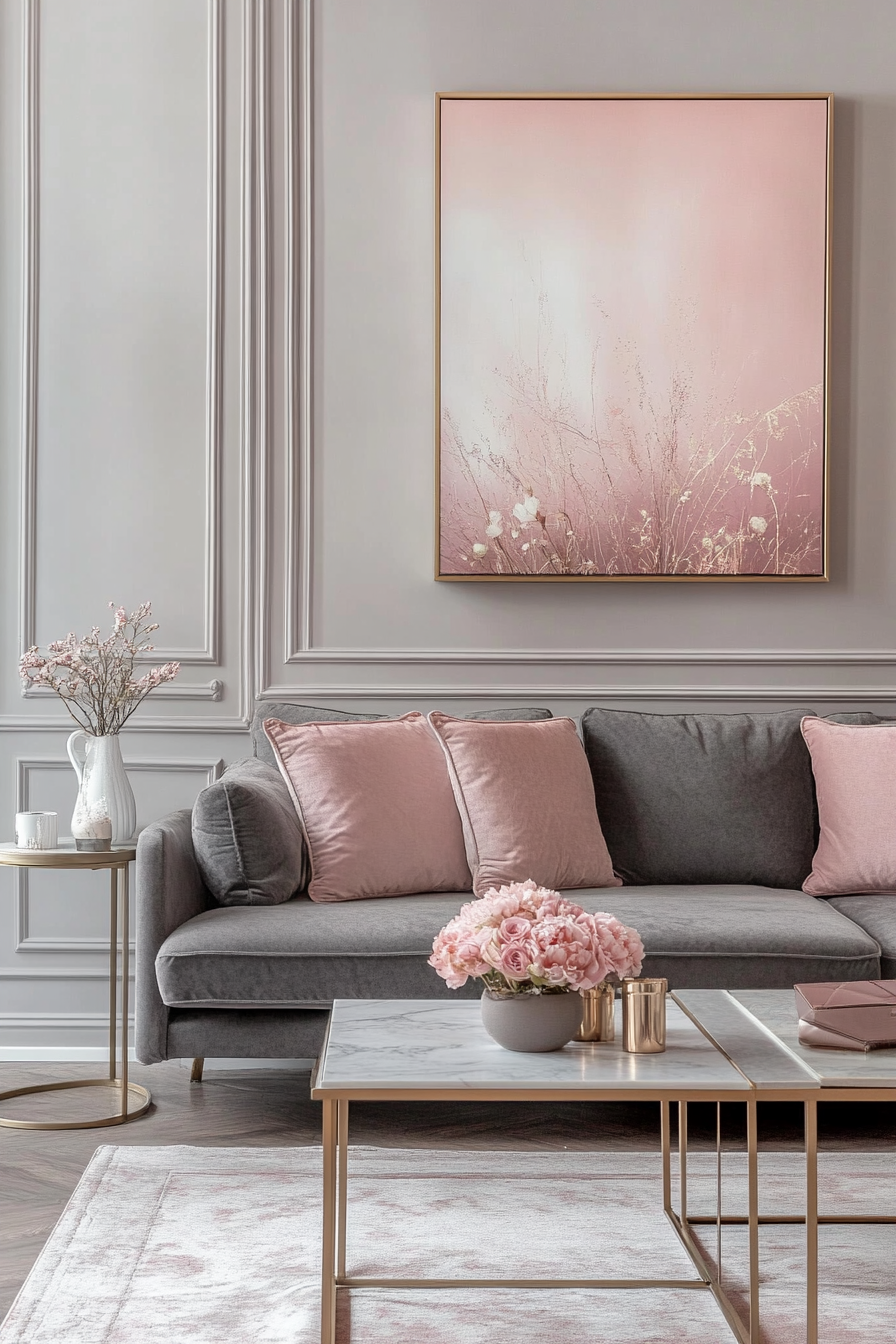 1. Modern Blush Elegance (Grey And Pink Living Room Ideas) - Grey And Pink Living Room Ideas