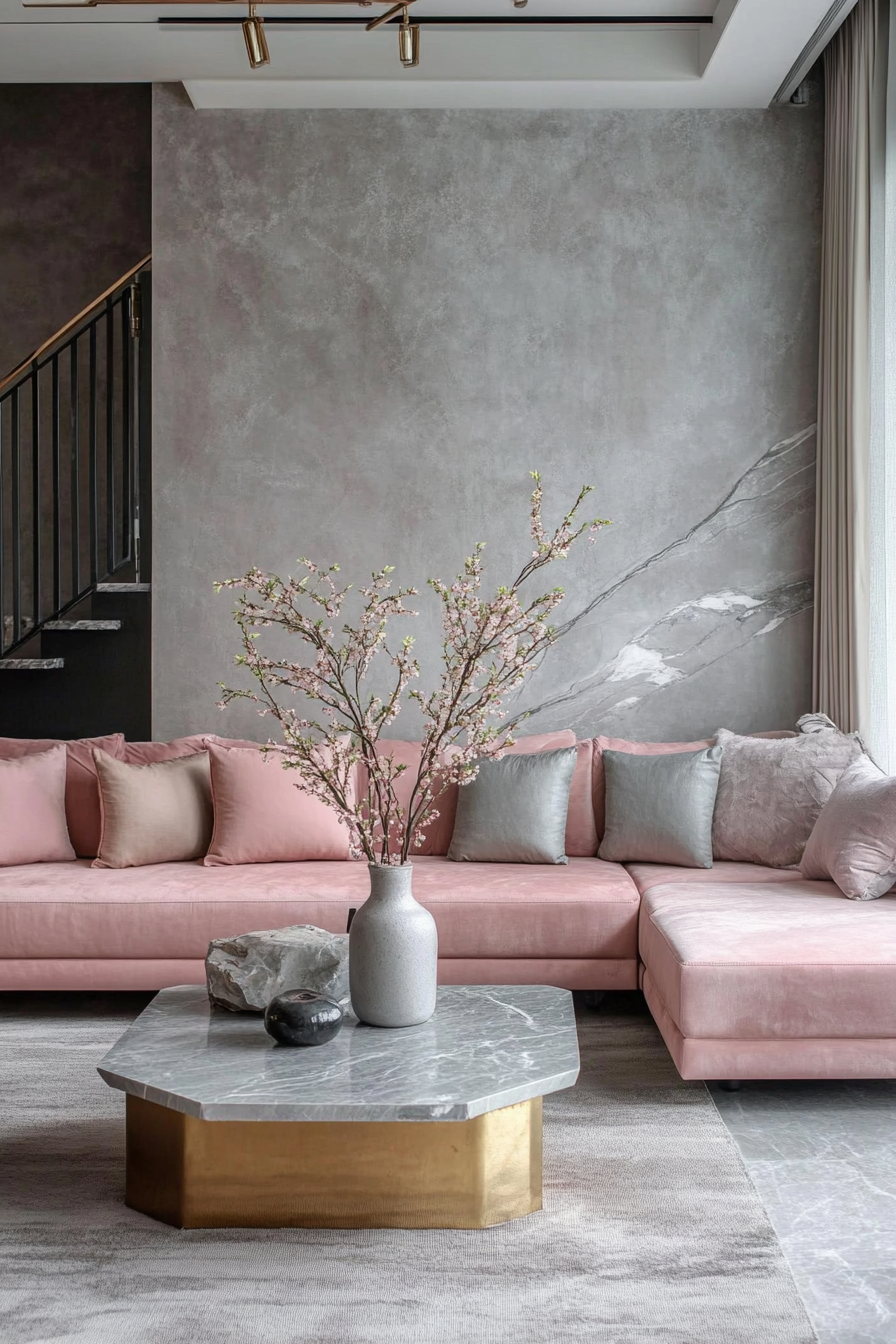 9. Velvet & Stone (Grey And Pink Living Room Ideas) - Grey And Pink Living Room Ideas