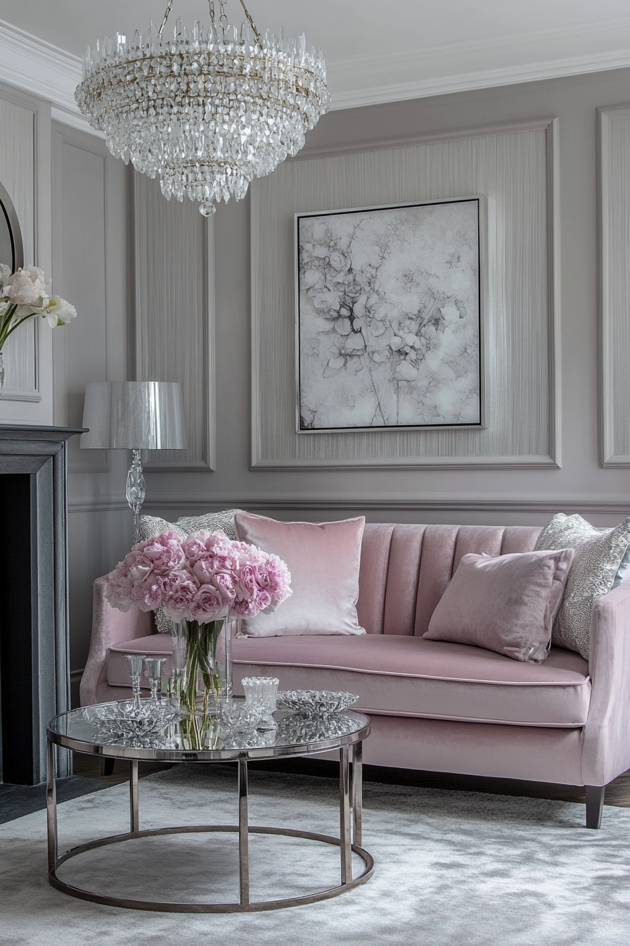 15. Glamorous Monochrome (Grey And Pink Living Room Ideas) - Grey And Pink Living Room Ideas