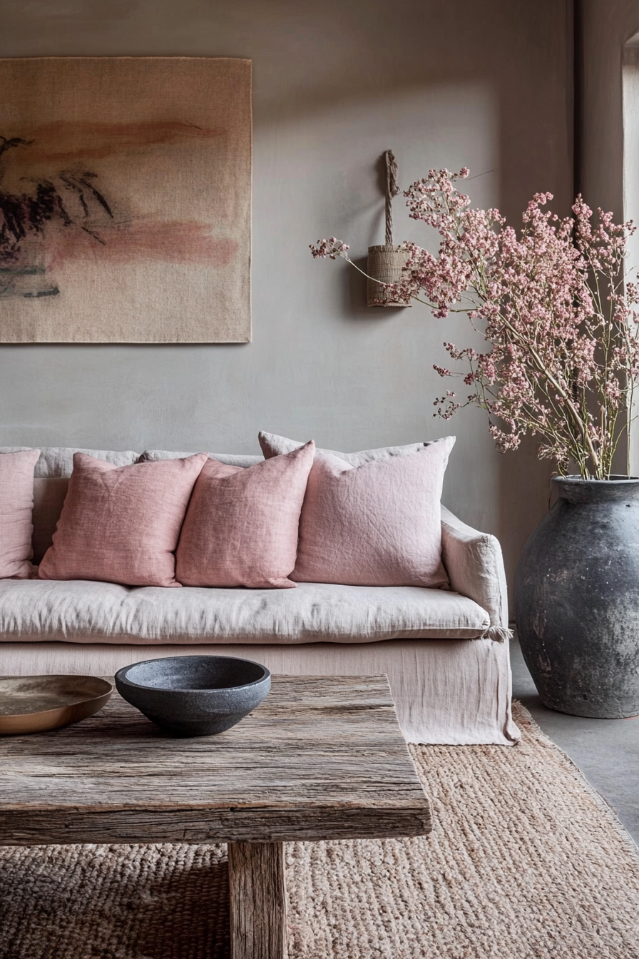 18. Earthy Blush Tones (Grey And Pink Living Room Ideas) - Grey And Pink Living Room Ideas