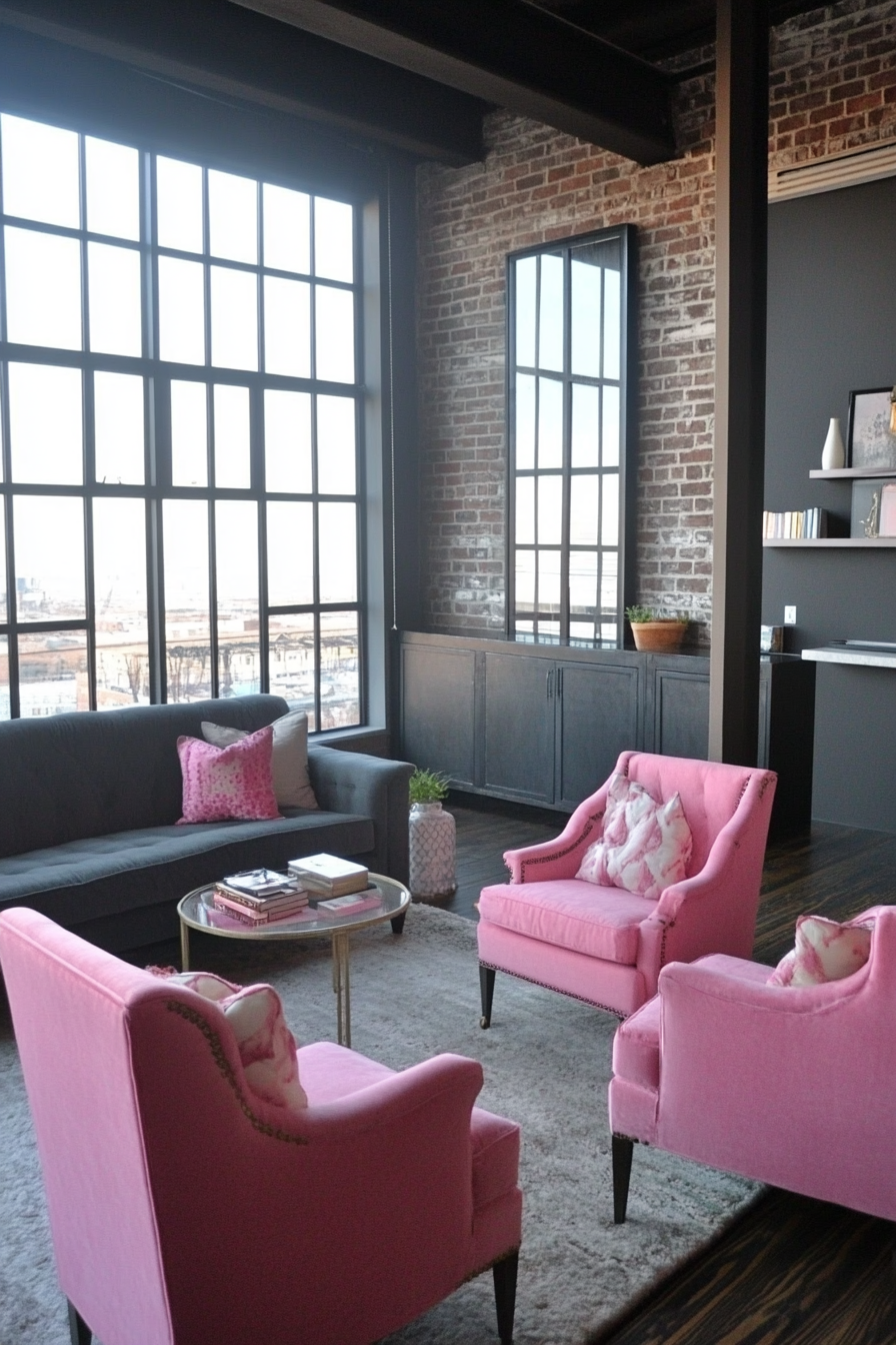 19. Chic Loft Retreat (Grey And Pink Living Room Ideas) - Grey And Pink Living Room Ideas