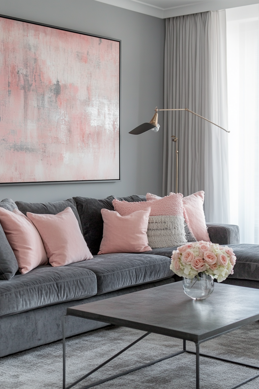 22. Sleek Contemporary Edge (Grey And Pink Living Room Ideas) - Grey And Pink Living Room Ideas