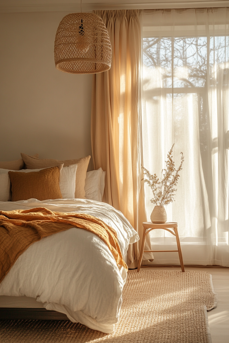 9. Golden Hour Glow (Scandinavian Bedroom Ideas) - Scandinavian Bedroom Ideas
