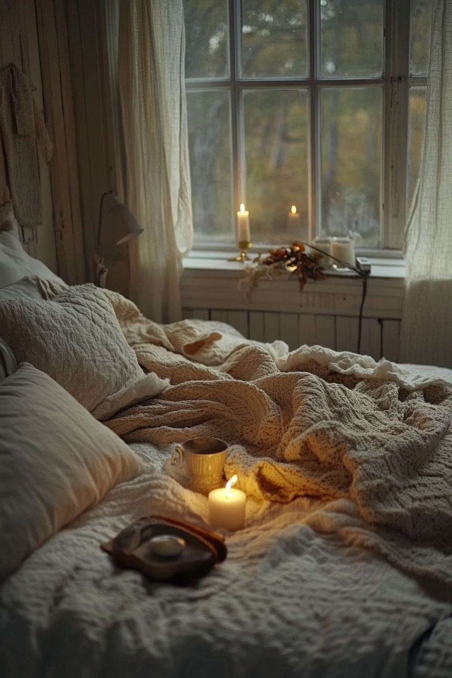 26. Candlelit Cozy Corner (Scandinavian Bedroom Ideas) - Scandinavian Bedroom Ideas