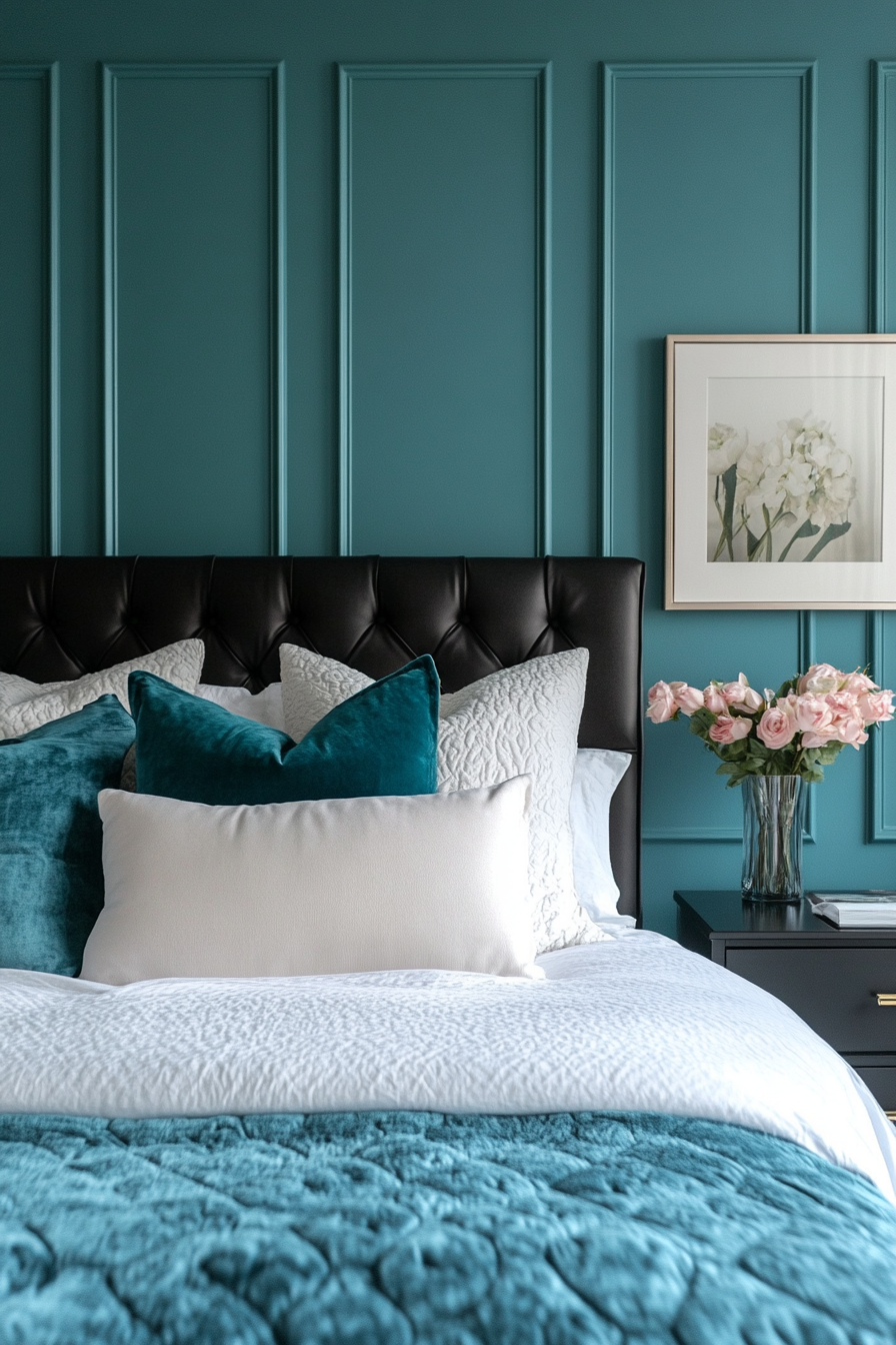 23. Dramatic Monochrome (Turquoise Bedroom Ideas) - Turquoise Bedroom Ideas