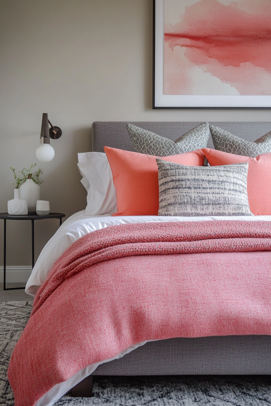 10. Coral Pink and Pebble Grey Eclectic Mix (Pink And Grey Bedroom Ideas) - Pink And Grey Bedroom Ideas