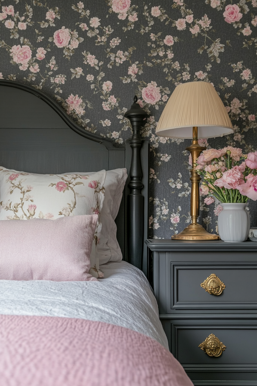 11. Blushwood and Charcoal Vintage Charm (Pink And Grey Bedroom Ideas) - Pink And Grey Bedroom Ideas