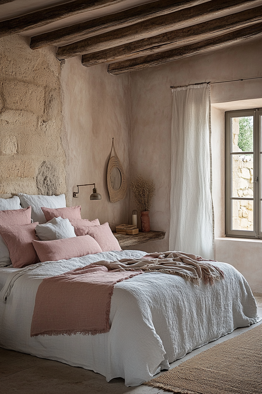 19. Watermelon and Soft Stone Mediterranean (Pink And Grey Bedroom Ideas) - Pink And Grey Bedroom Ideas