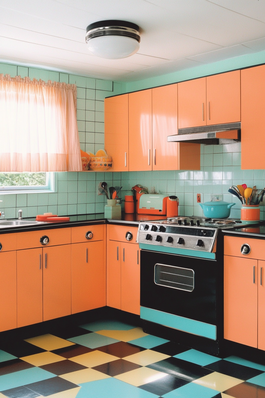 18. Peachy 1960s Pop Art Kitchen (Vintage Kitchen Ideas) - Vintage Kitchen Ideas