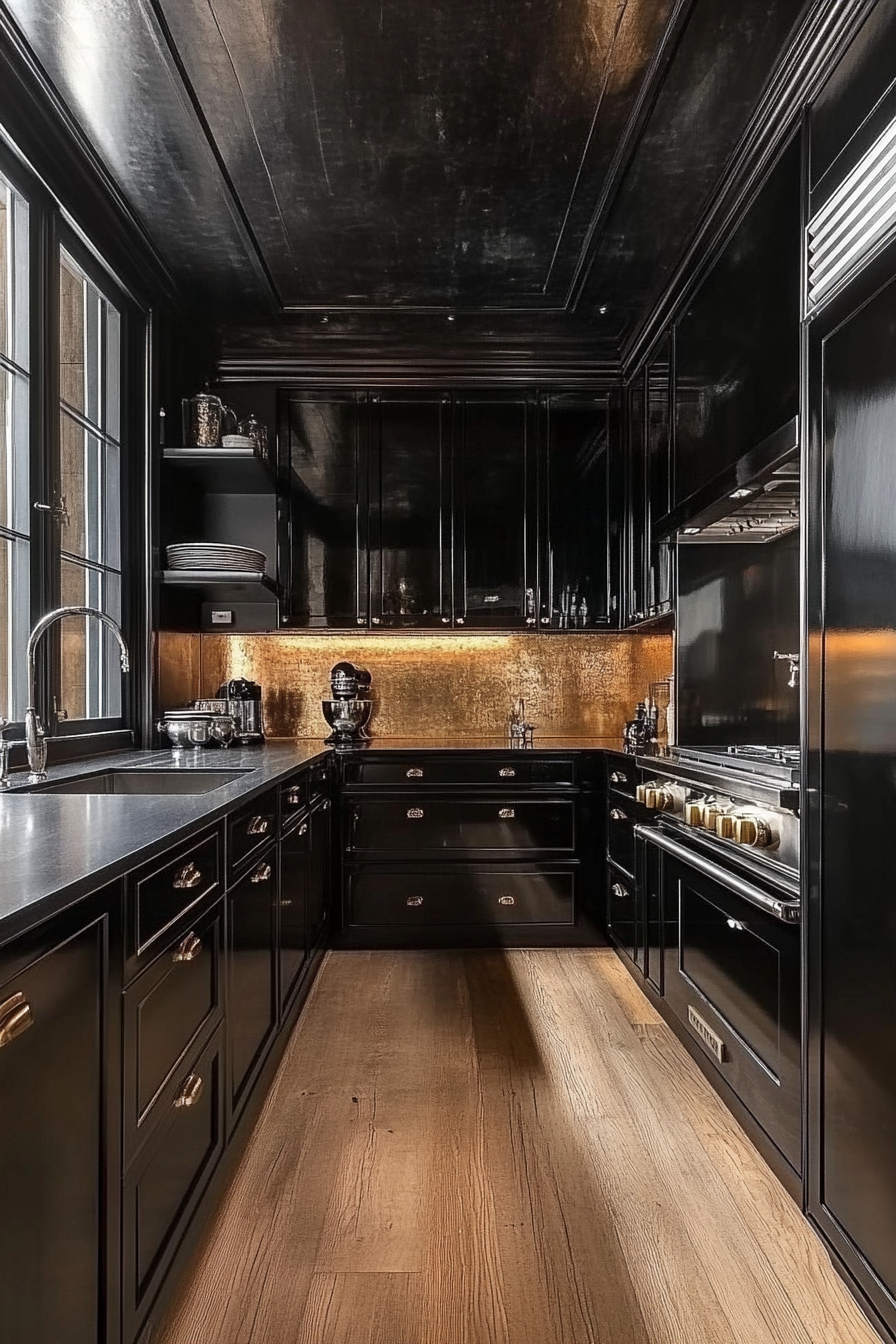 2. High-Gloss Black Glamour (Black Kitchen Cabinets Ideas) - Black Kitchen Cabinets Ideas